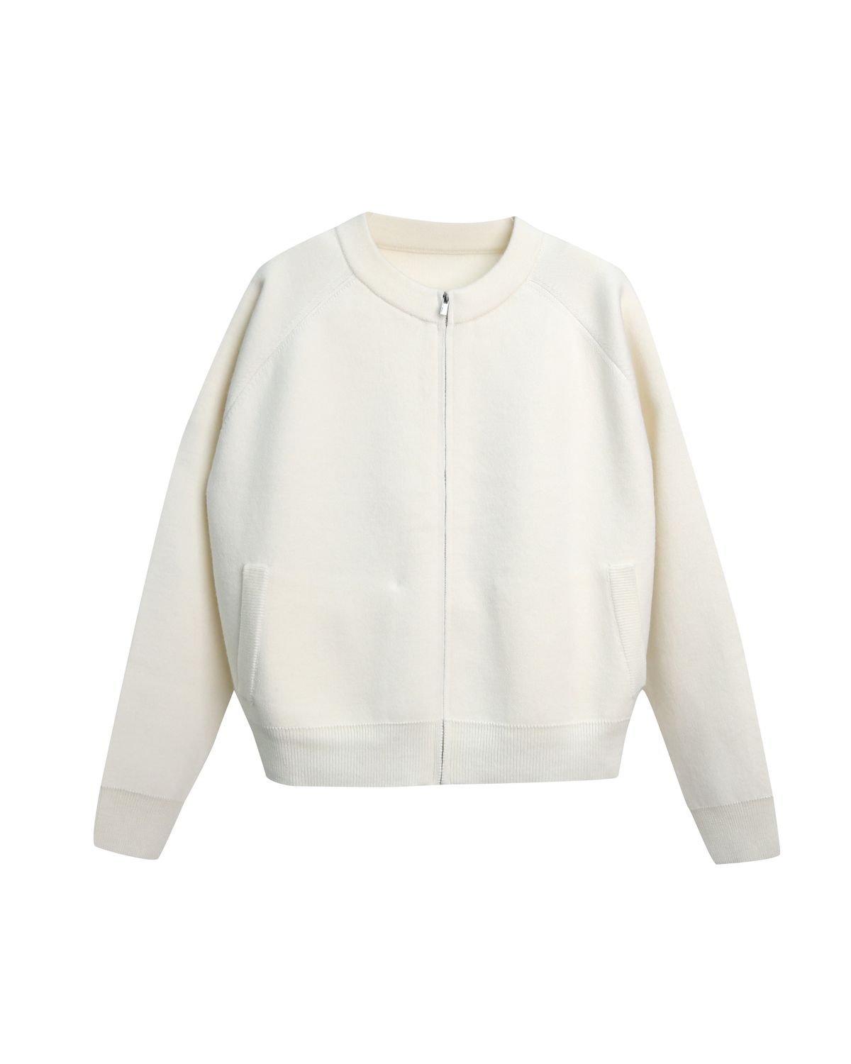ZIP-UP KNITTED JACKET - EGGSHELL