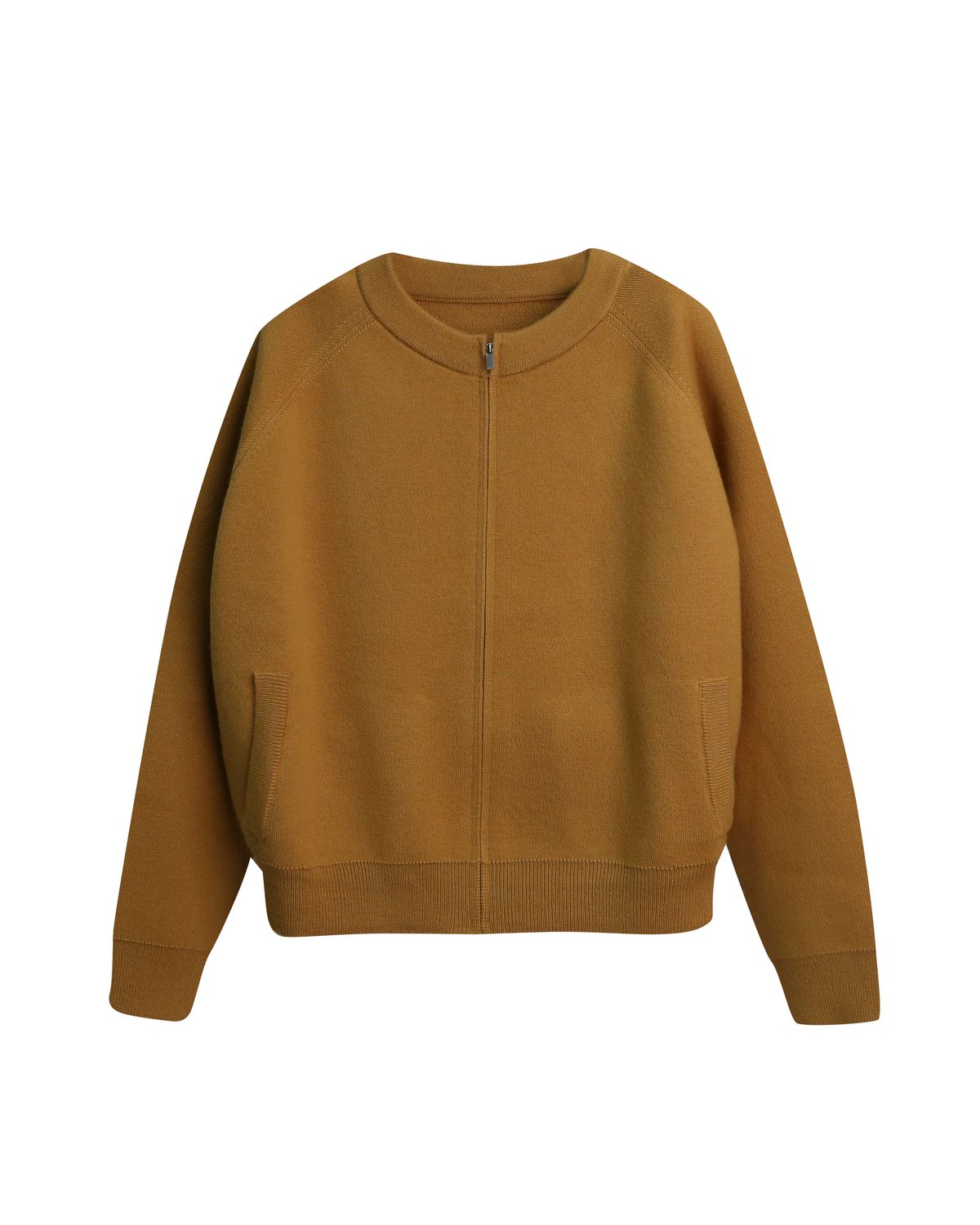 ZIP-UP KNITTED JACKET - MUSTARD