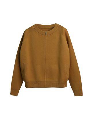 ZIP-UP KNITTED JACKET - MUSTARD