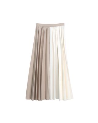 COLOR BLOCKING PLEATED SKIRT - SAND/CHALK