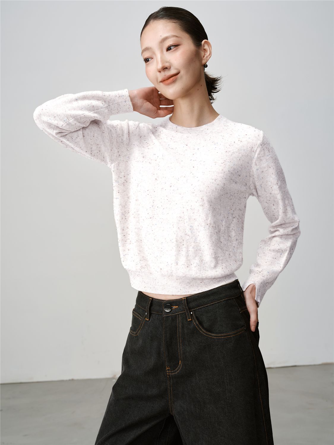 RIBBED HEM KNIT TOP - EGGSHELL