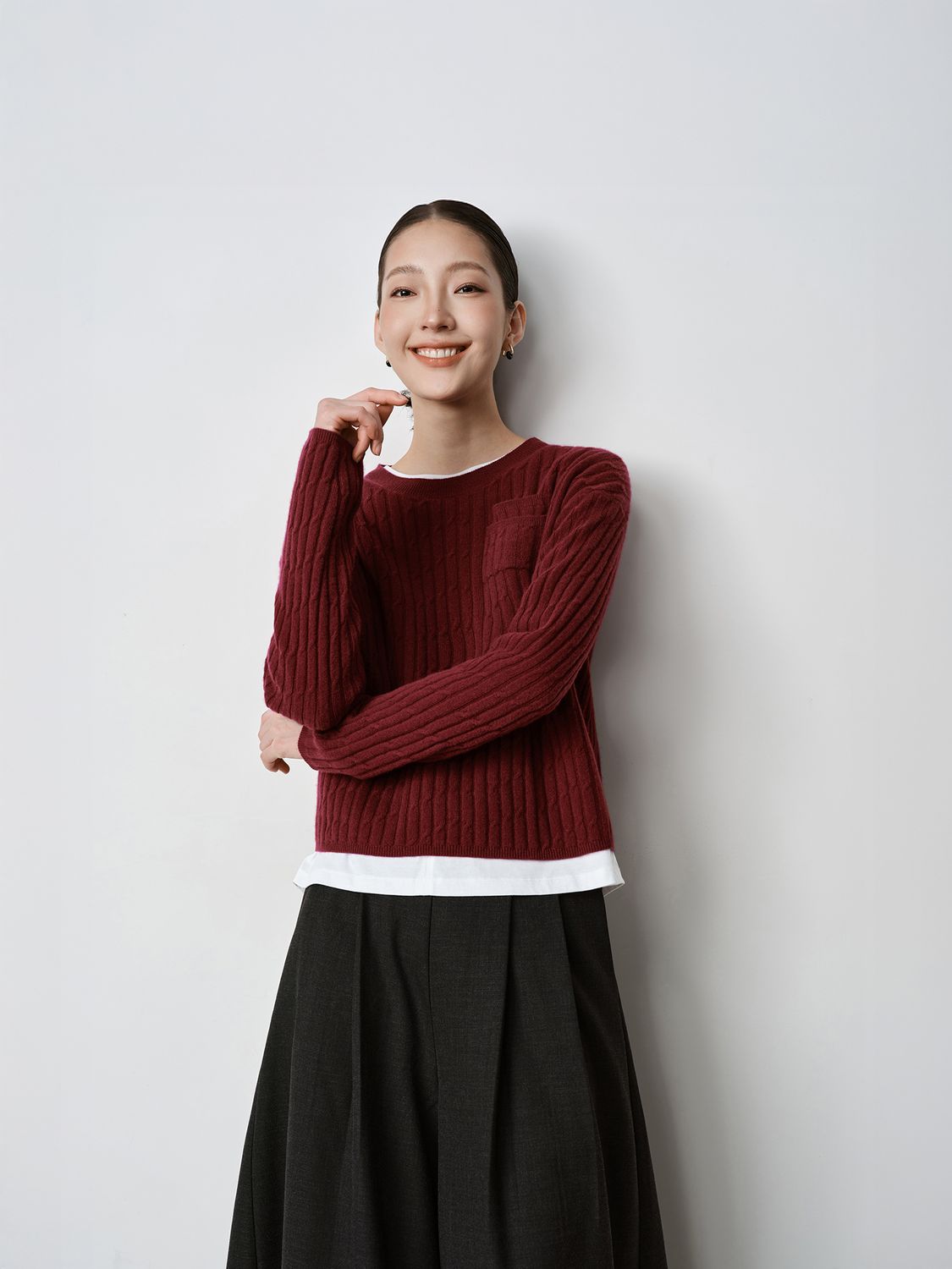 POCKET DETAIL KNIT TOP - RED BEAN