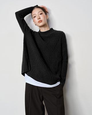 A-LINE CABLE KNIT TOP - BLACK