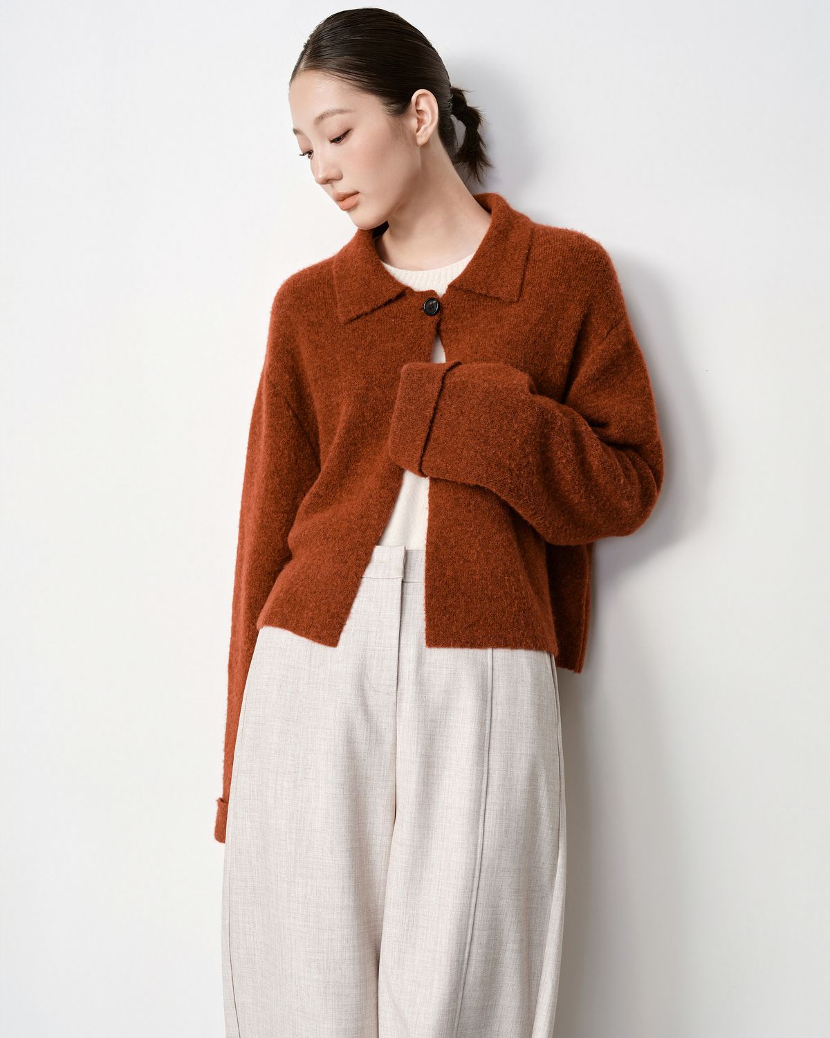 WOOL BLEND POINTED COLLAR JACKET - MAROON