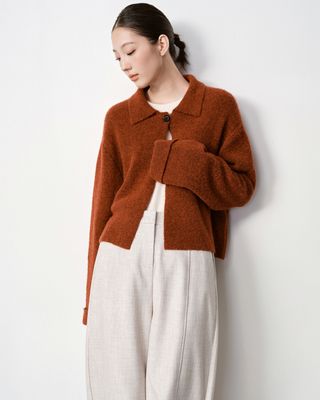 WOOL BLEND POINTED COLLAR JACKET - MAROON