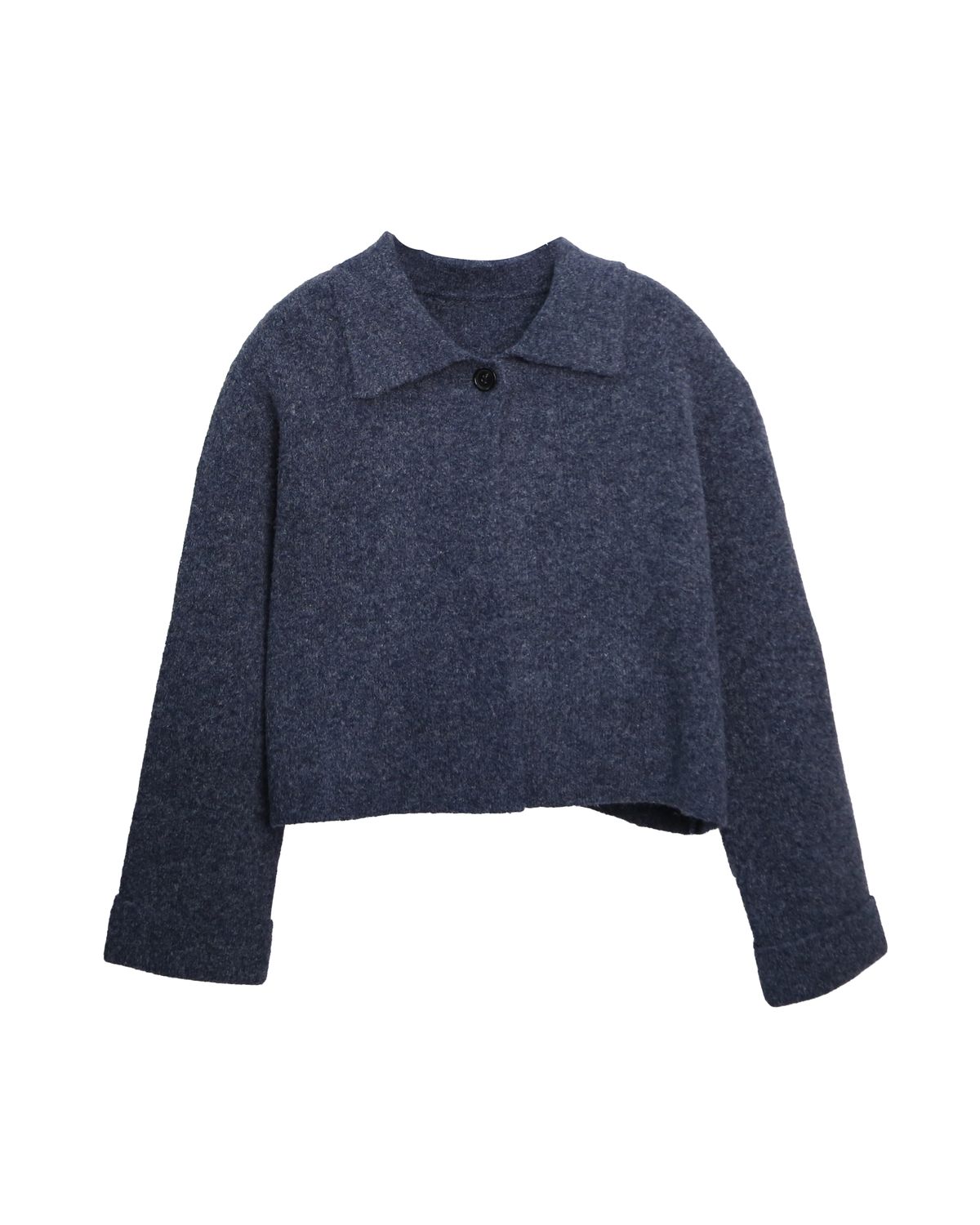 WOOL BLEND POINTED COLLAR JACKET - DENIM