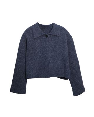 WOOL BLEND POINTED COLLAR JACKET - DENIM