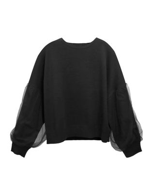 MESH SLEEVES TOP - BLACK