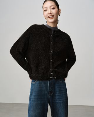 METALLIC CARDIGAN - BLACK