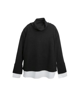 SHIRT HEM KNIT TOP - BLACK/EGGSHELL