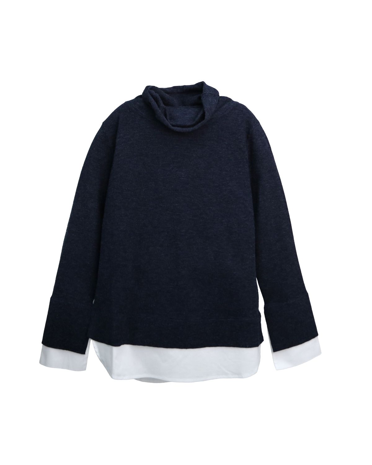 SHIRT HEM KNIT TOP - DENIM/EGGSHELL