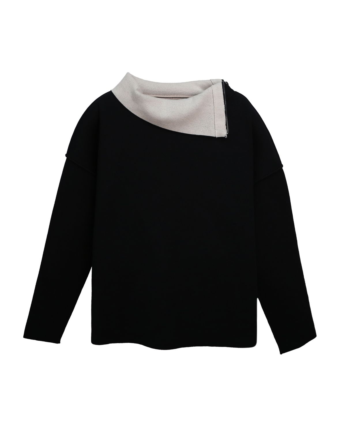 SIDE ZIPPER TURTLENECK KNIT TOP - BLACK/BLOSSOM