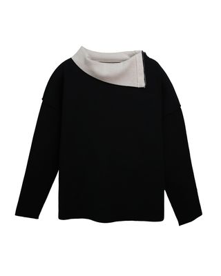 SIDE ZIPPER TURTLENECK KNIT TOP - BLACK/BLOSSOM