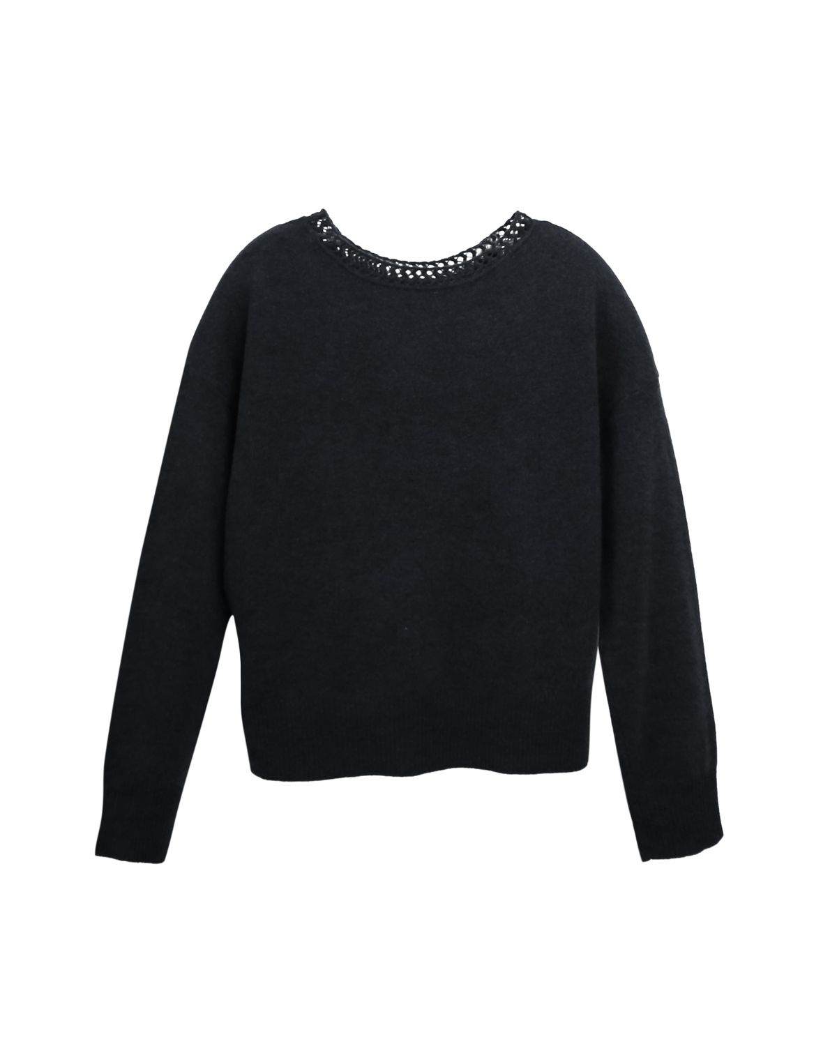 BOAT NECK WOOL KNITTED TOP - BLACK