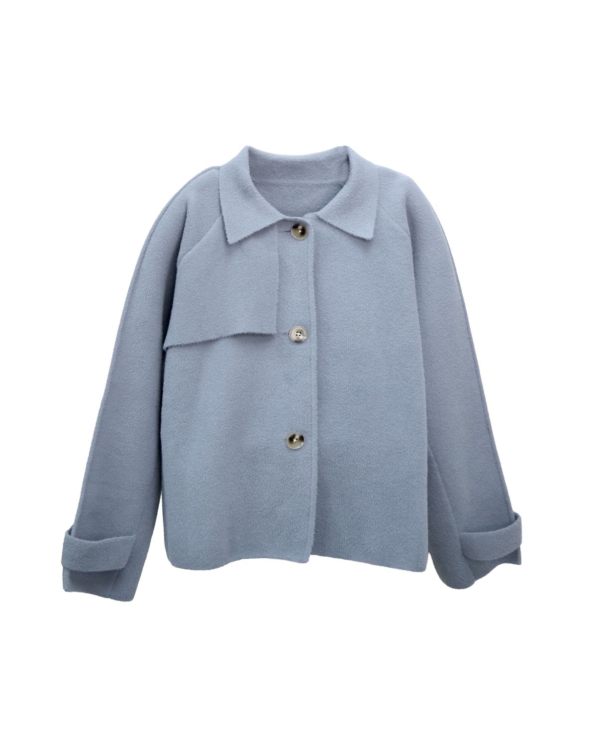 SHORT NYLON FUR TRENCH JACKET - LAKE