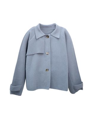 SHORT NYLON FUR TRENCH JACKET - LAKE