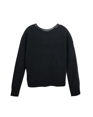 BOAT NECK WOOL KNITTED TOP - BLACK