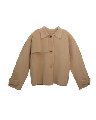 SHORT NYLON FUR TRENCH JACKET - CAMEL
