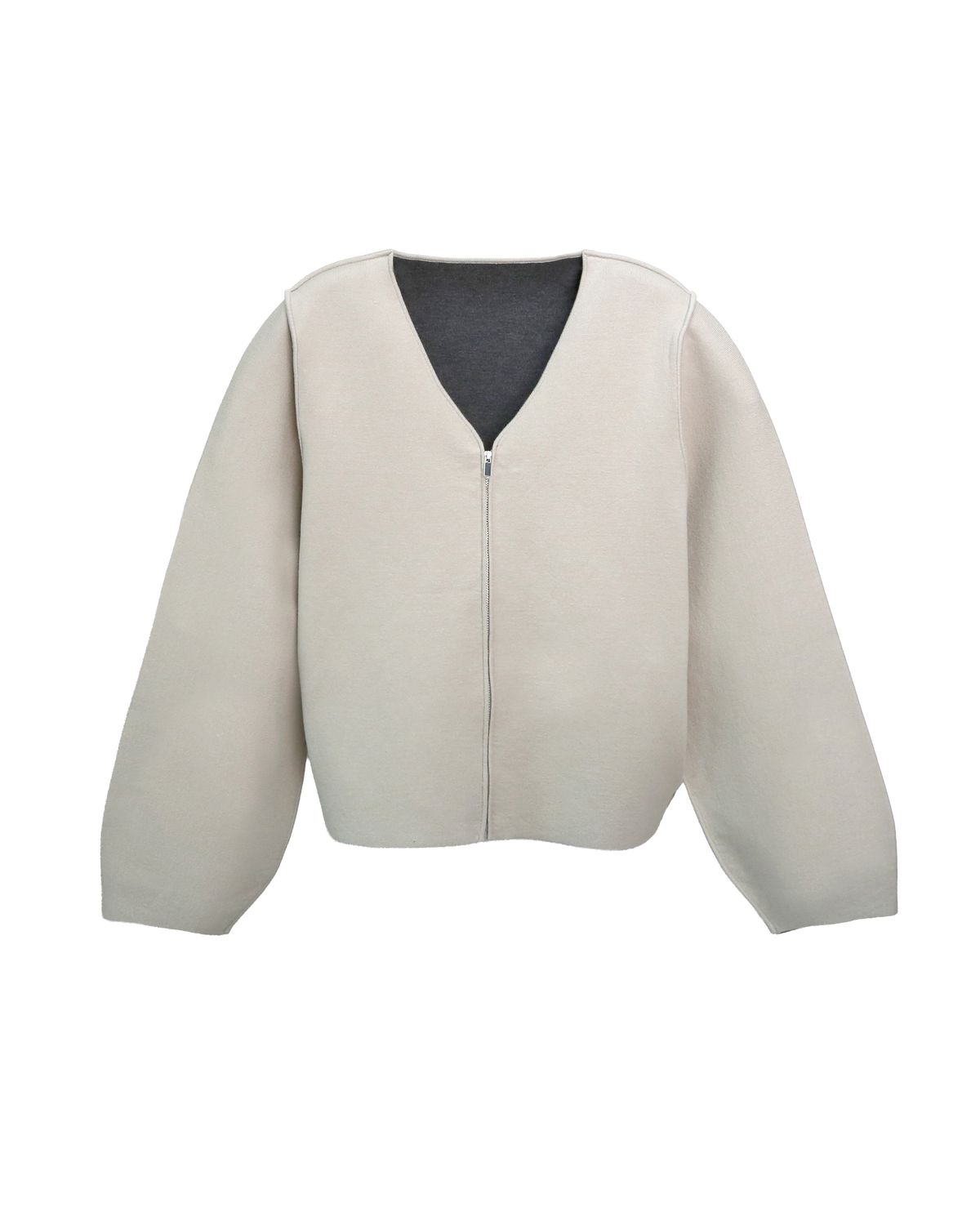 ZIPPED FRONT CARDIGAN - DOVE/CHARCOAL