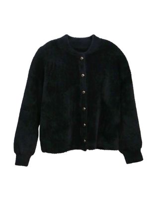SHORT NYLON FUR KNITTED JACKET - BLACK