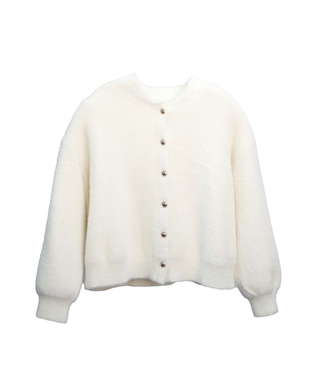 SHORT NYLON FUR KNITTED JACKET - EGGSHELL