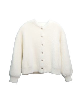 SHORT NYLON FUR KNITTED JACKET - EGGSHELL