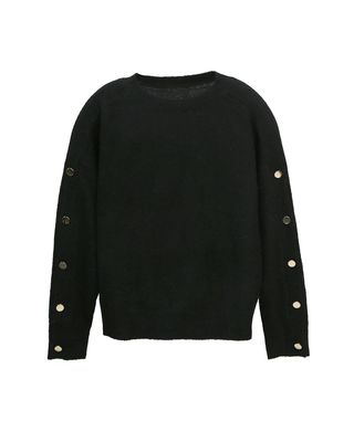 BUTTON DETAILED SLEEVES KNIT TOP - BLACK