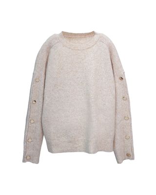 BUTTON DETAILED SLEEVES KNIT TOP - ALMOND