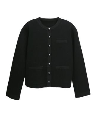 METALLIC TRIM KNITTED JACKET - BLACK / BLACK