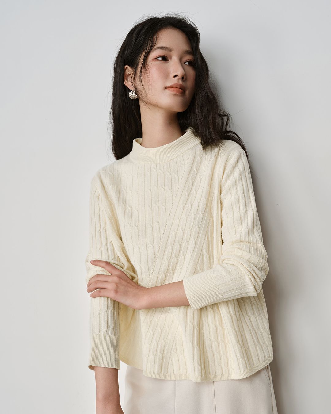 A-LINE CABLE KNIT TOP - PEARL