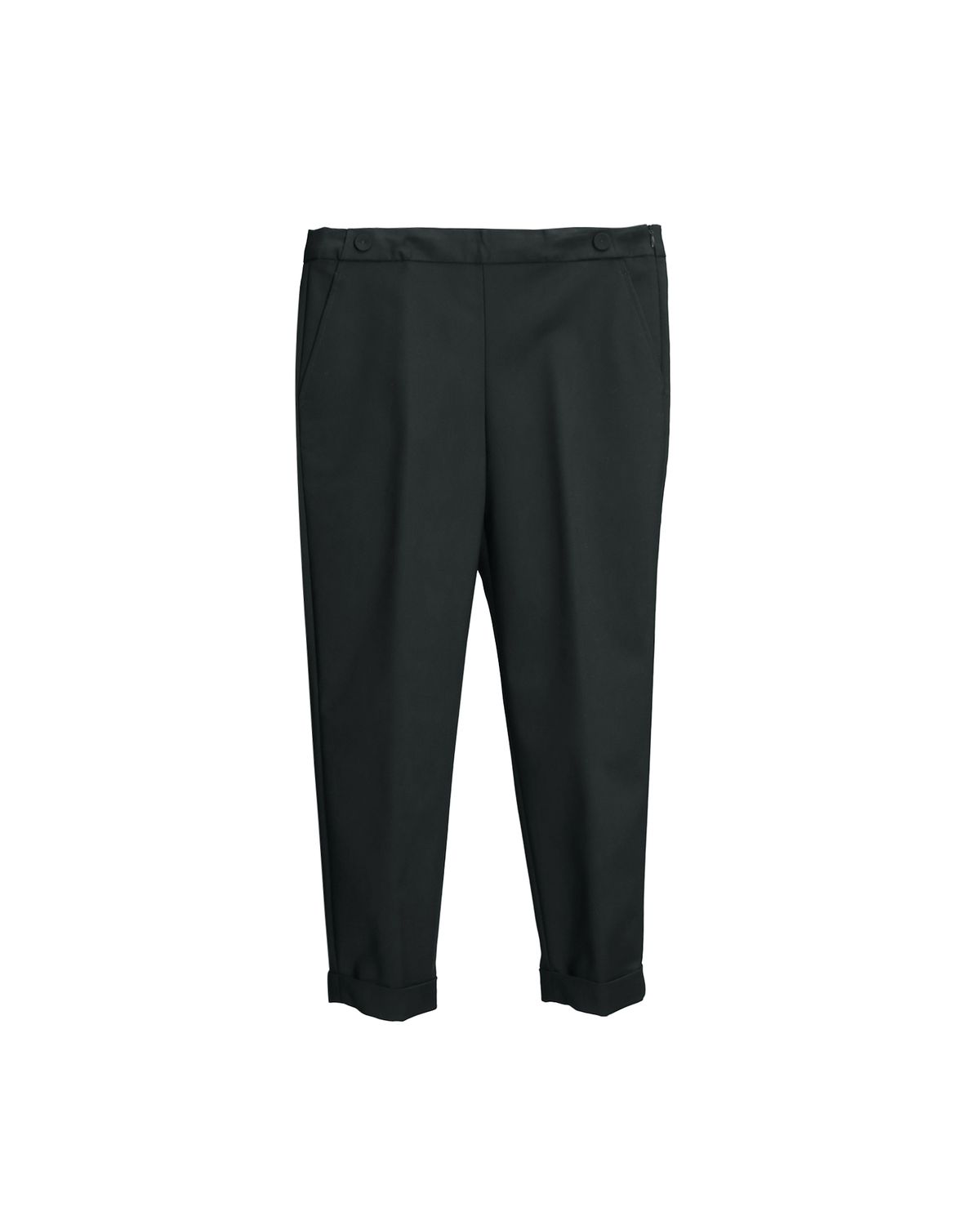 BUTTON DETAILED TAPERED PANTS - BLACK