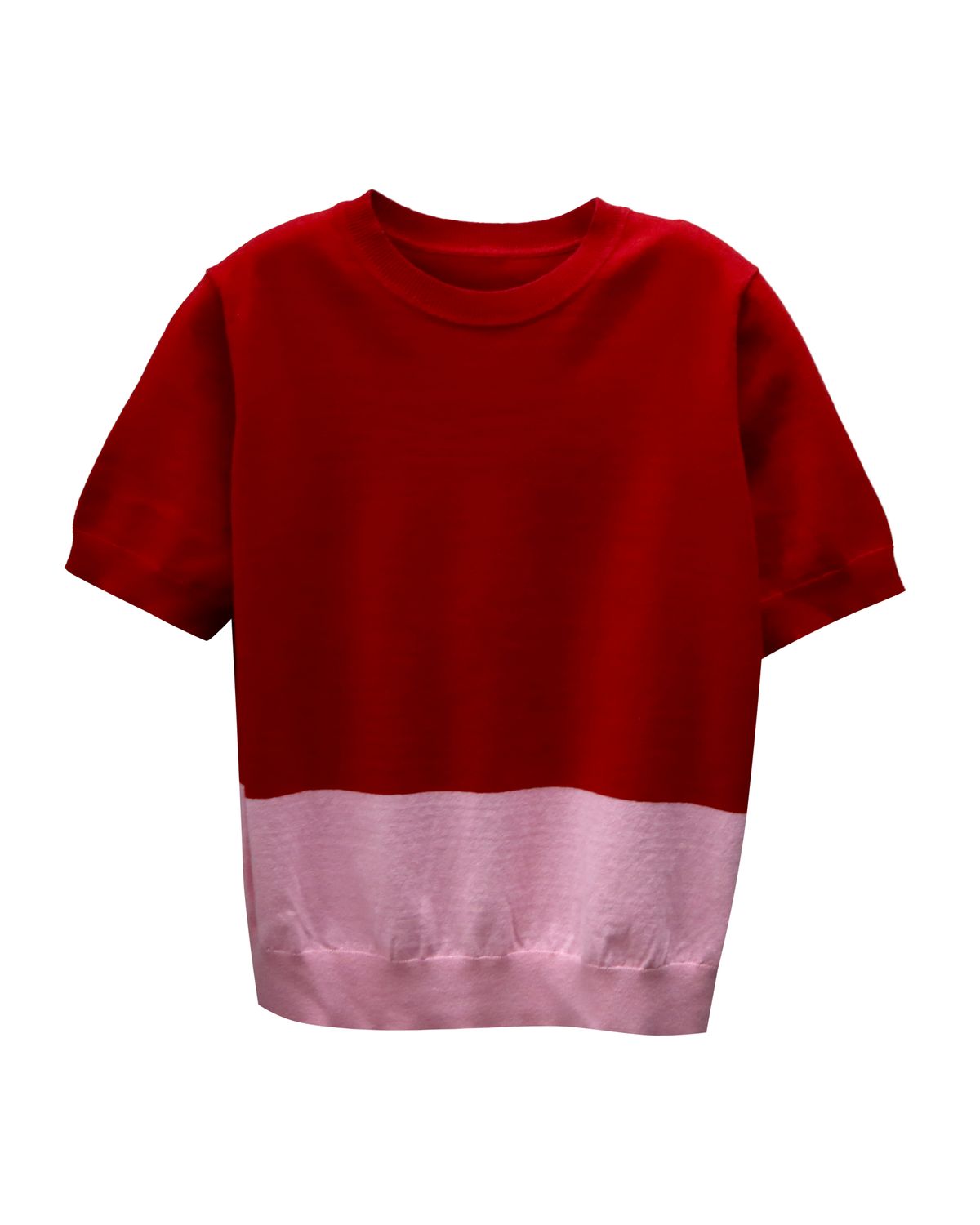 COLOUR-BLOCK KNITTED TOP - SCARLET/ROSE