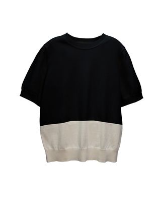 COLOUR-BLOCK KNITTED TOP - BLACK/TAUPE
