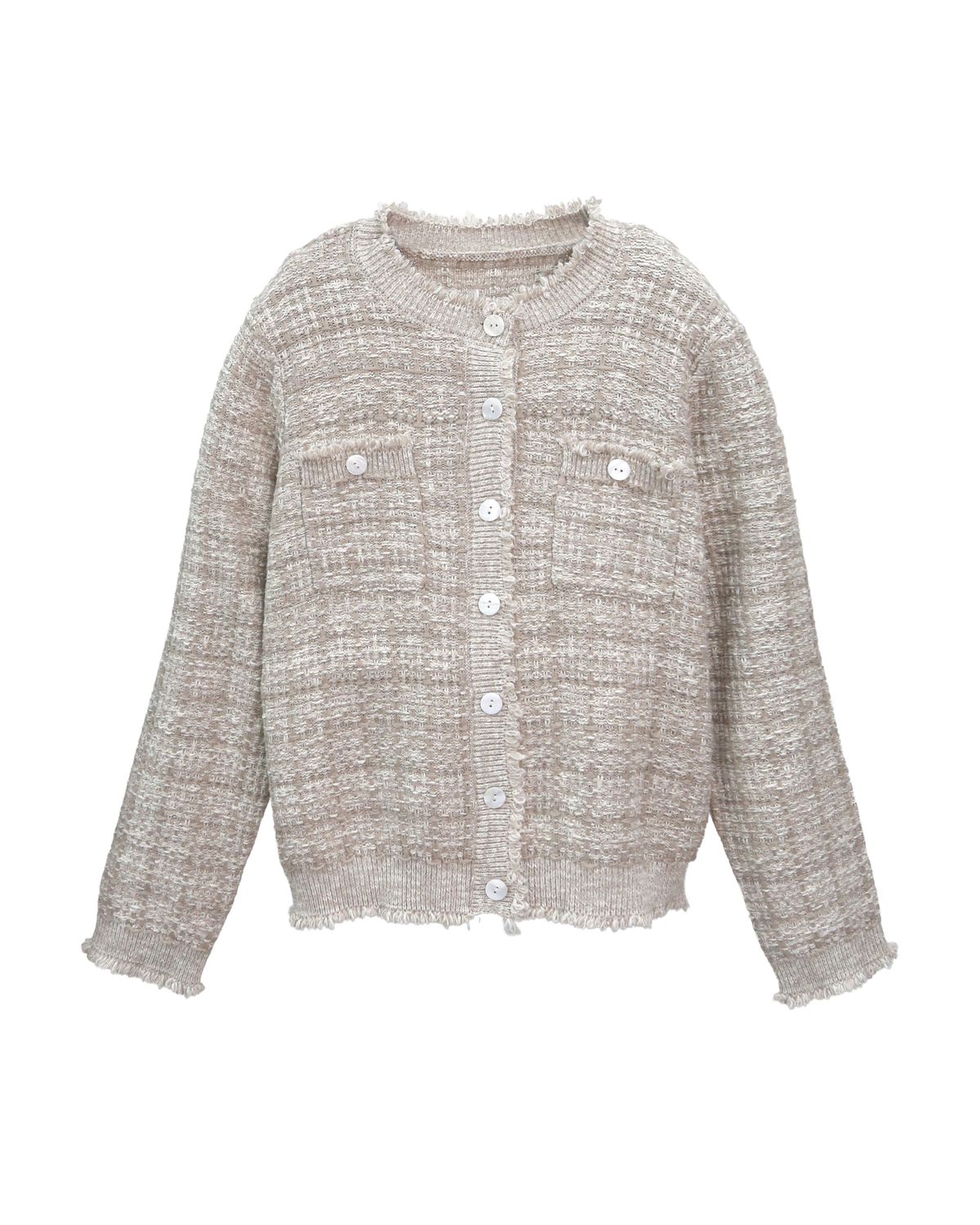 SLUB YARN KNITTED JACKET - BEIGE