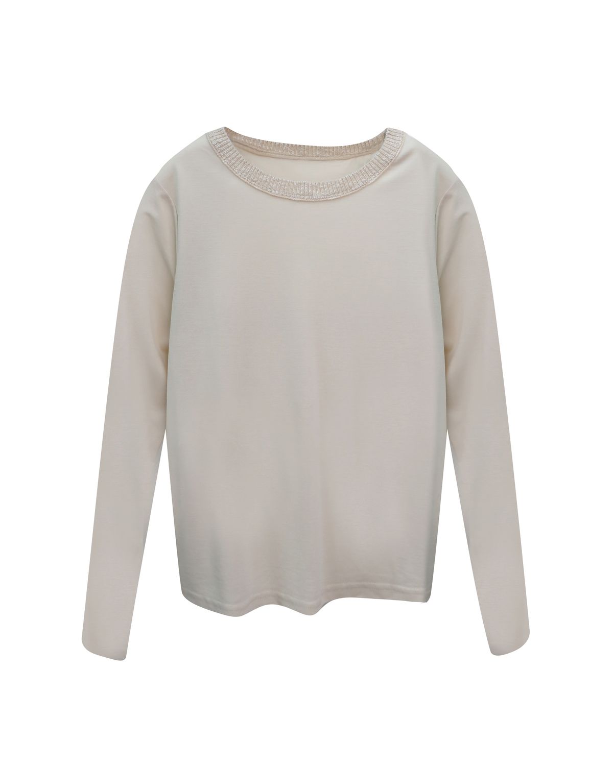 TEXTURED NECK LIGHTWEIGHT TOP - CREAM/BEIGE