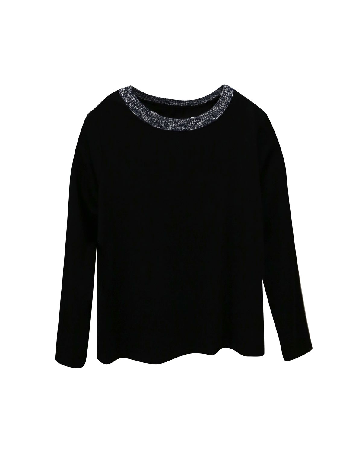 TEXTURED NECK LIGHTWEIGHT TOP - BLACK/DENIM