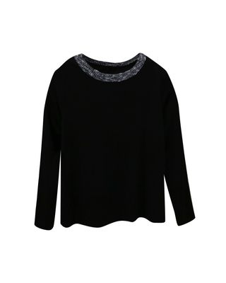 TEXTURED NECK LIGHTWEIGHT TOP - BLACK/DENIM
