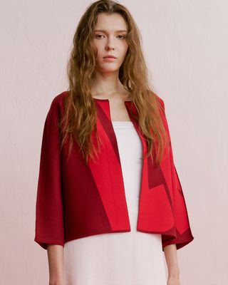 L-O-V-E REVERSIBLE KNITTED JACKET - RED BEAN/SCARLET