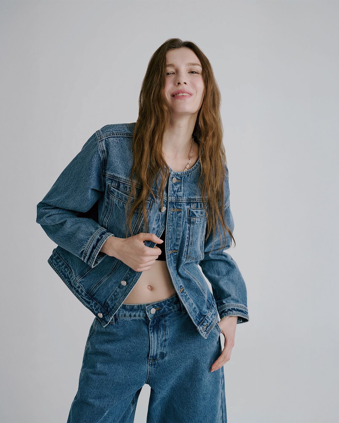 CROPPED DENIM JACKET - WASHED DENIM