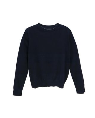 CONTRAST NECKLINE COTTON T-SHIRT - NAVY/BASIL