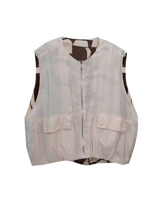 GEOMETRIC PRINT REVERSIBLE VEST - PEBBLE/ PRINT