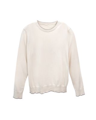 CONTRAST NECKLINE COTTON T-SHIRT - PEARL/ TAUPE