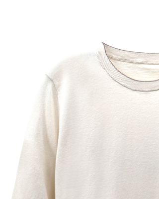 CONTRAST NECKLINE COTTON T-SHIRT - PEARL/ TAUPE