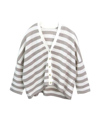 STRIPED BOXY JACKET - BEIGE/ EGGSHELL