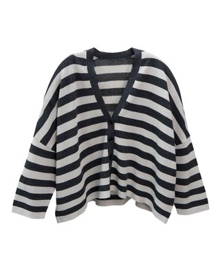 STRIPED BOXY JACKET - LHG/ DK GREY