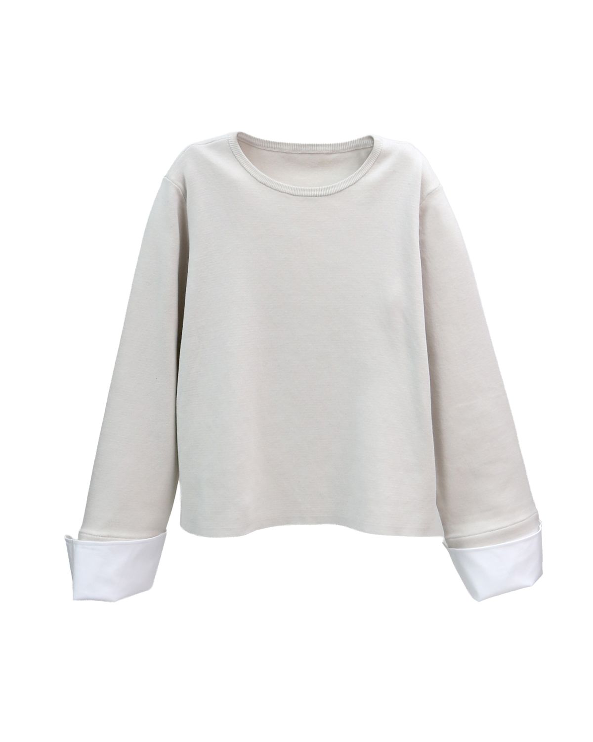 SHIRT CUFFS DETAILED KNIT TOP - FEATHER/EGGSHELL