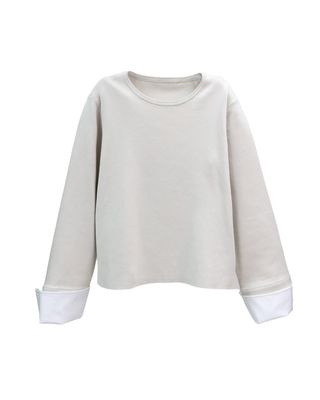 SHIRT CUFFS DETAILED KNIT TOP - FEATHER/EGGSHELL