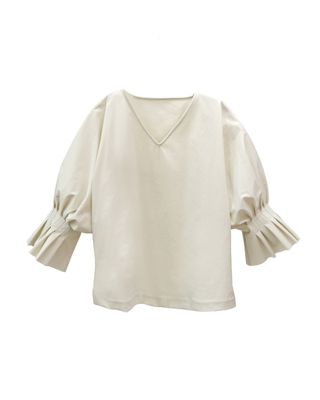 PLEATED CUFF TOP - PEARL