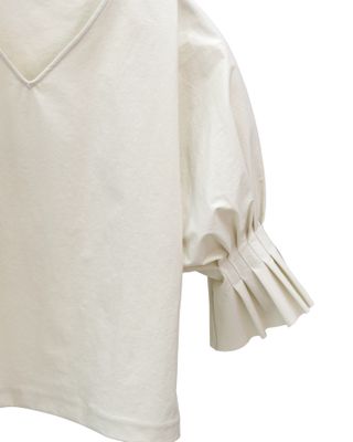 PLEATED CUFF TOP - PEARL