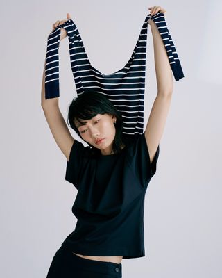 STRIPED SHAWL T-SHIRT - EBONY